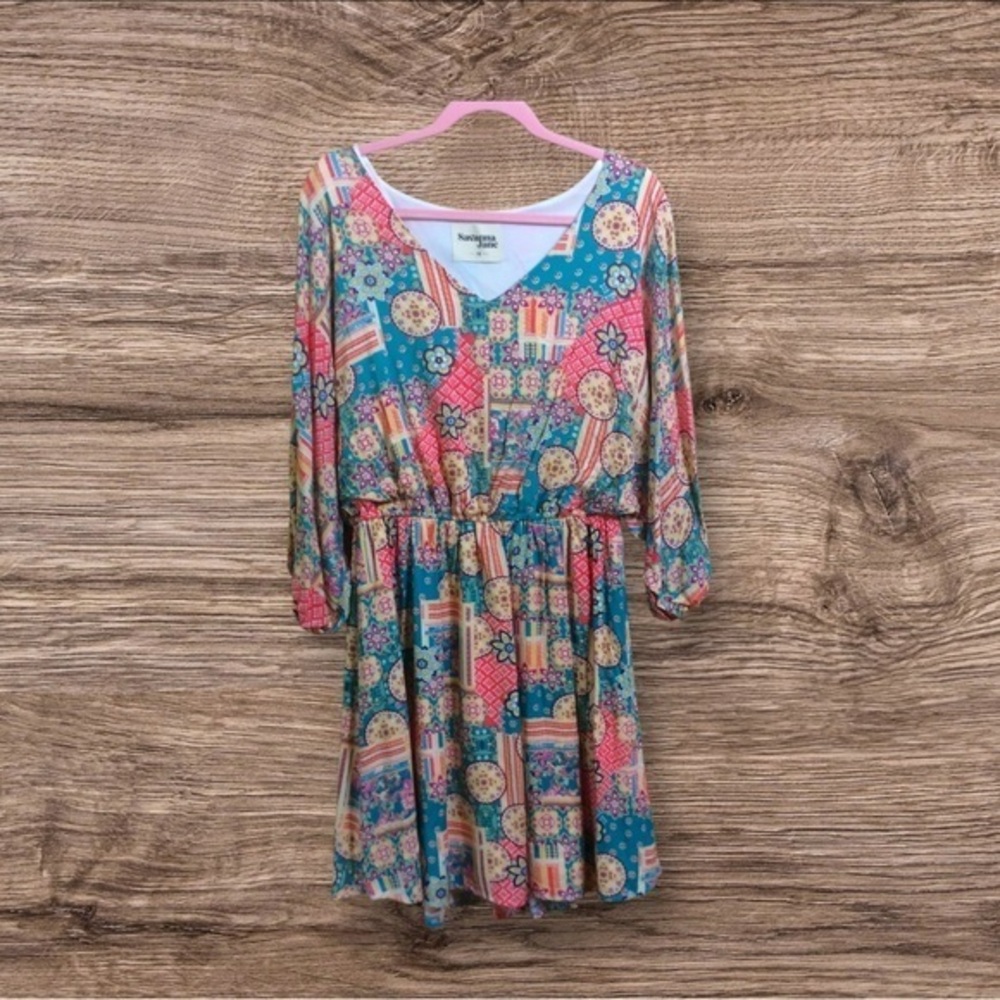 Savanna Jane BoHo, mini patchwork V-neck dress. 1X